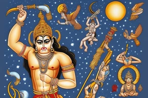 God Hanuman flying in front of a full moon with his weapon tattoo idea