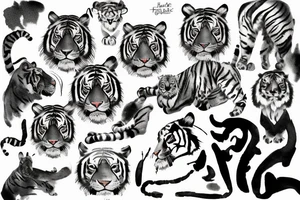 Tiger with ink brushes, black and white tattoo idea