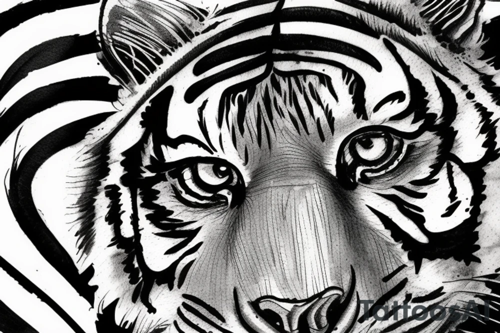 Tiger with ink brushes, black and white tattoo idea