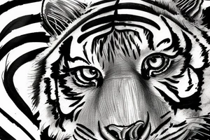 Tiger with ink brushes, black and white tattoo idea