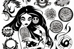 Shadow anxiety monster watching over girl with a ball of light protecting her tattoo idea