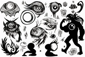 Shadow anxiety monster watching over girl with a ball of light protecting her tattoo idea