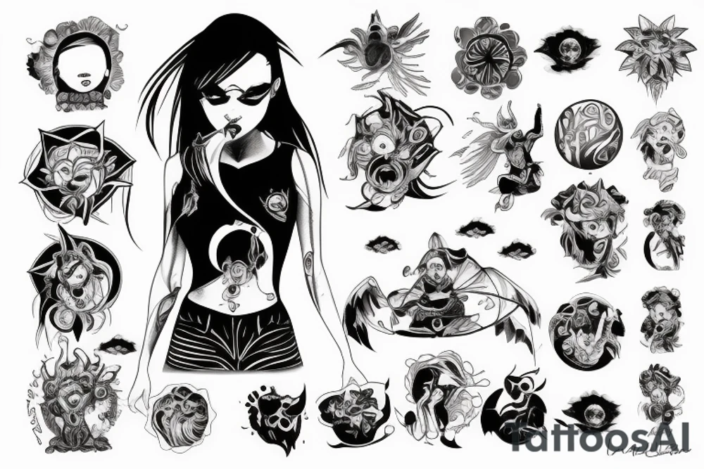 Shadow monster watching over girl with a ball of light protecting her tattoo idea