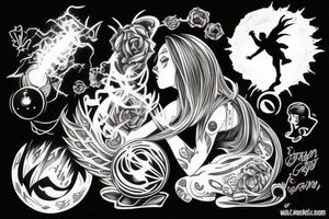 Shadow monster watching over girl with a ball of light protecting her tattoo idea