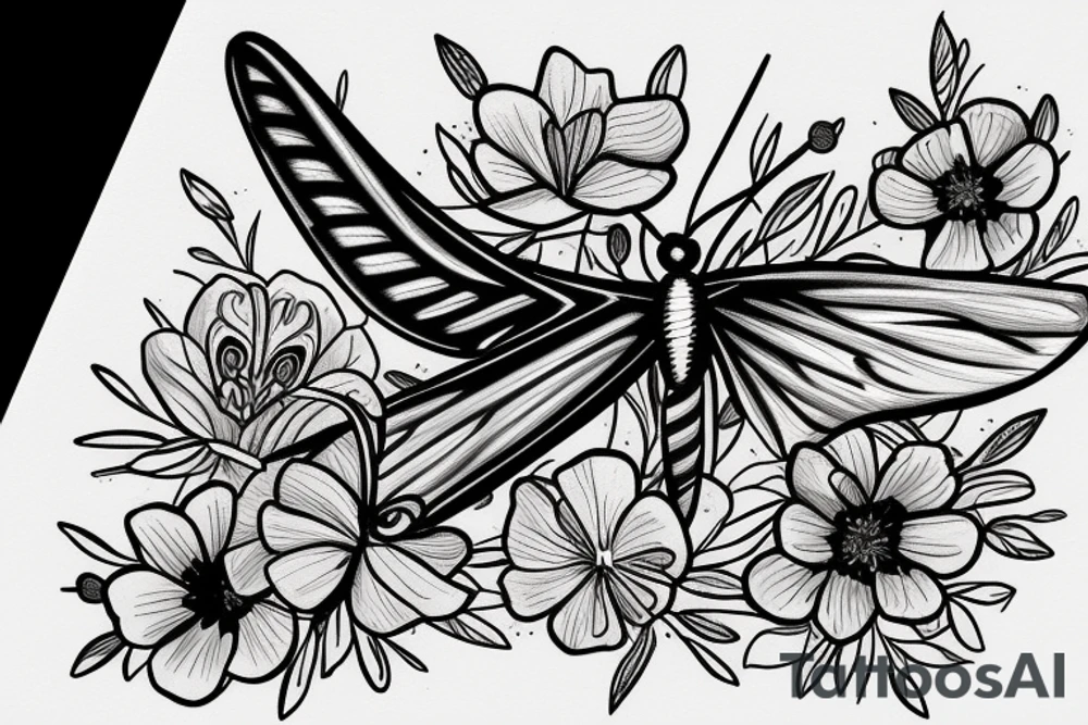 Butterfly knife with flowers tattoo idea