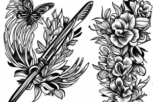Butterfly knife with flowers tattoo idea