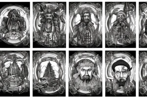 Man inspired by marcus Aurelius and andrew tate building a city in the forest with his ancestors watching from the heavens tattoo idea