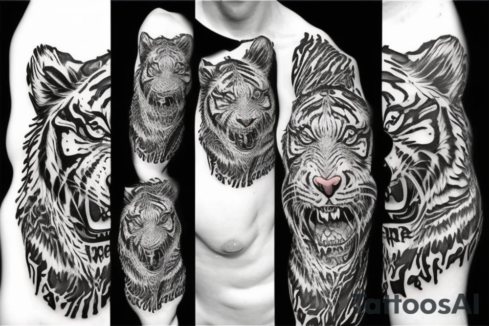 tiger and small flames tattoo idea