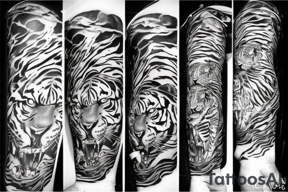 tiger and small flames tattoo idea
