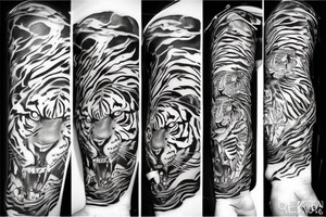 tiger and small flames tattoo idea