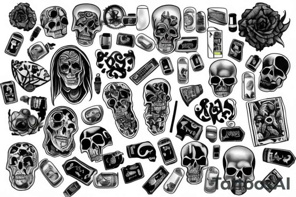 2x2 flash tattoo. Themes: Death, xanax, pills, suicide, dark psychedelic, razor and a rosary" tattoo idea