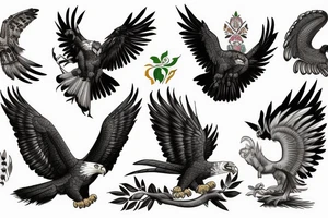 Jaguar, harpy eagle, Puma, bald eagle tattoo idea