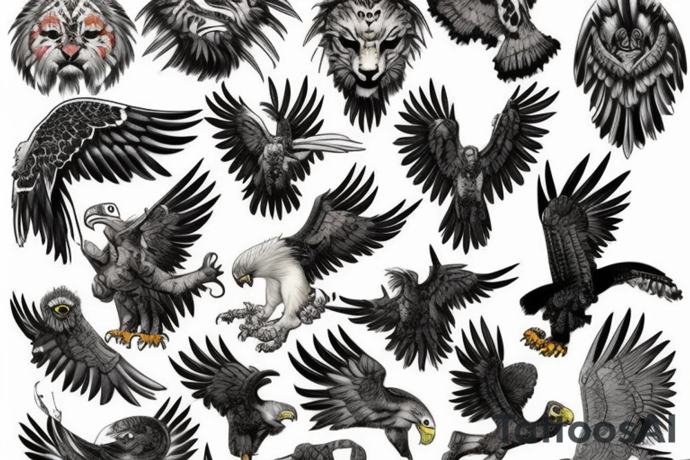 Jaguar, harpy eagle, Puma, bald eagle tattoo idea