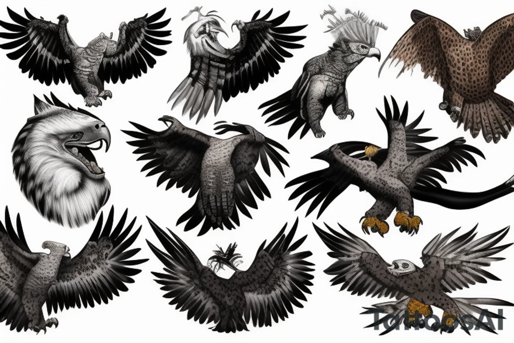 Jaguar, harpy eagle, Puma, bald eagle in the nature tattoo idea