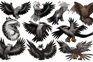 Jaguar, harpy eagle, Puma, bald eagle in the nature tattoo idea