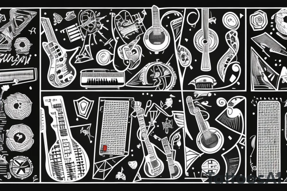 Guitar, song notes, binary, programming, nature tattoo idea