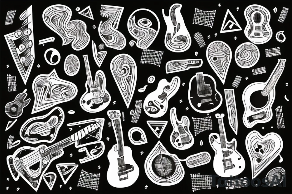 Guitar, song notes, binary, programming, nature tattoo idea