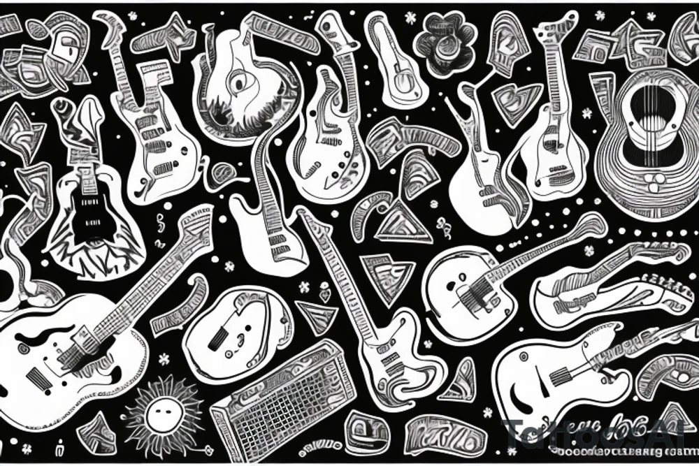 Guitar, song notes, binary, programming, nature tattoo idea