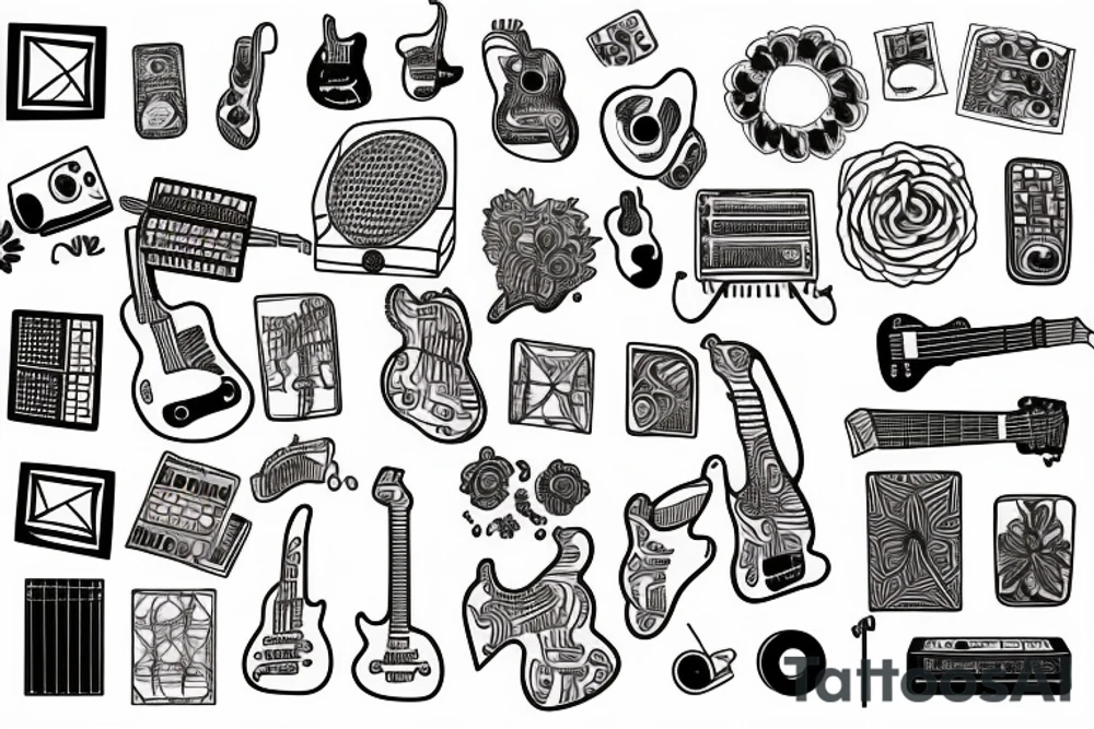 Guitar, song notes, binary, programming, nature tattoo idea