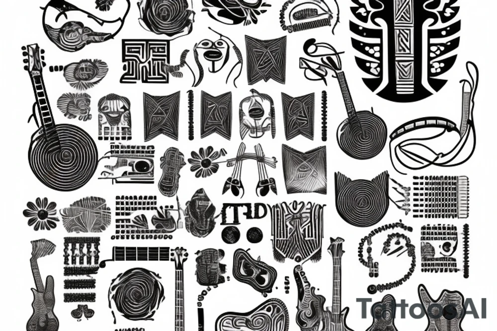 Guitar, song notes, binary, programming, nature tattoo idea