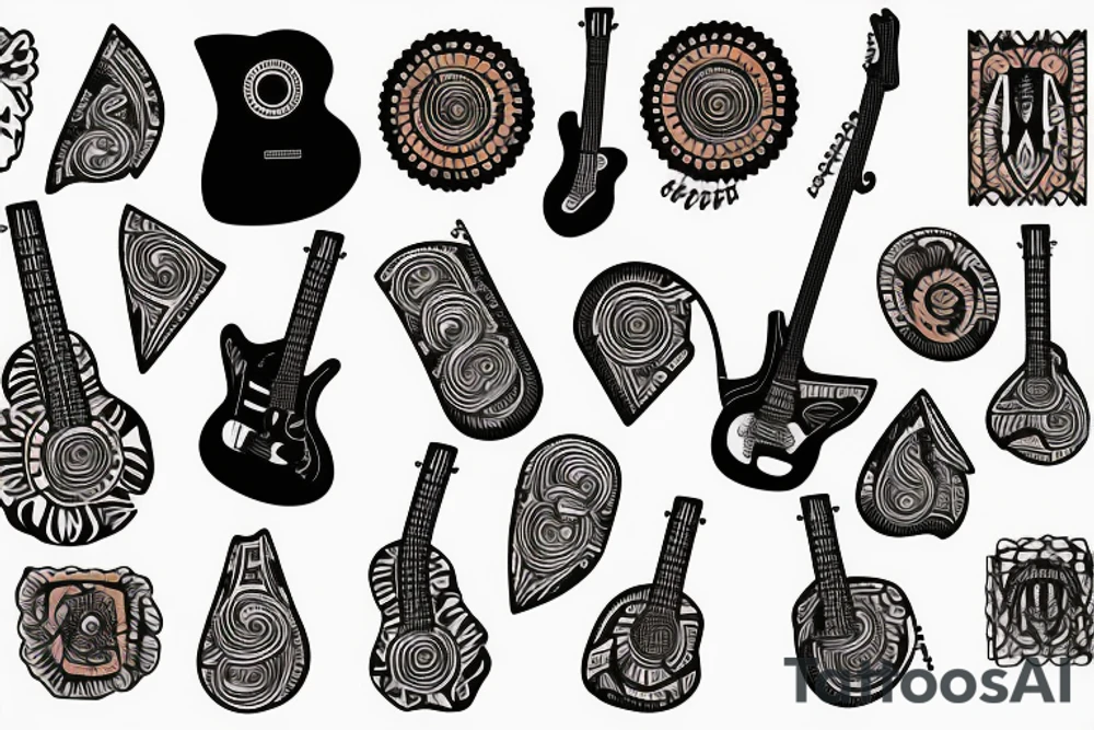 Guitar, song notes, binary, programming, nature tattoo idea