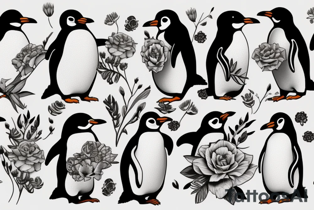 Penguin with flower tattoo idea