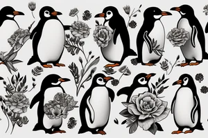 Penguin with flower tattoo idea