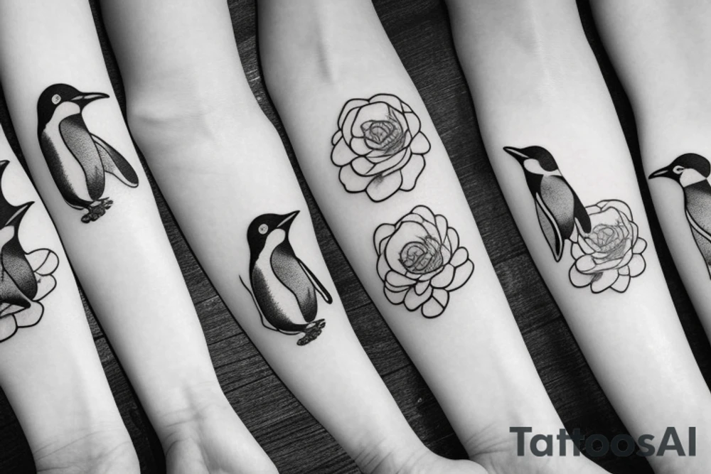 Penguin with flower tattoo idea