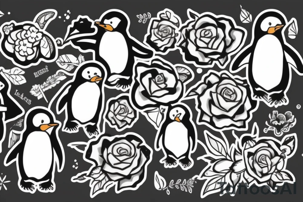 Penguin with flower tattoo idea