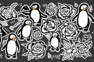 Penguin with flower tattoo idea