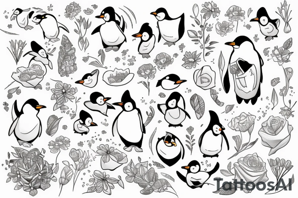 Penguin with flower tattoo idea
