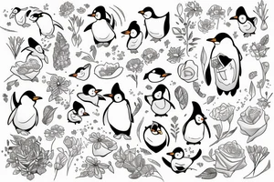 Penguin with flower tattoo idea