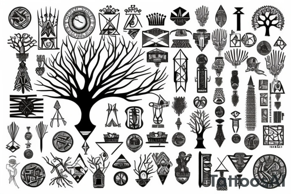 Great tree withstanding time and crown and ankh tattoo idea