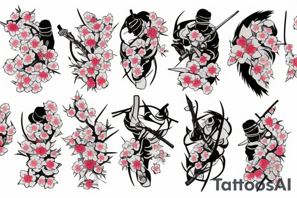 Samurai with cherry blossoms tattoo idea