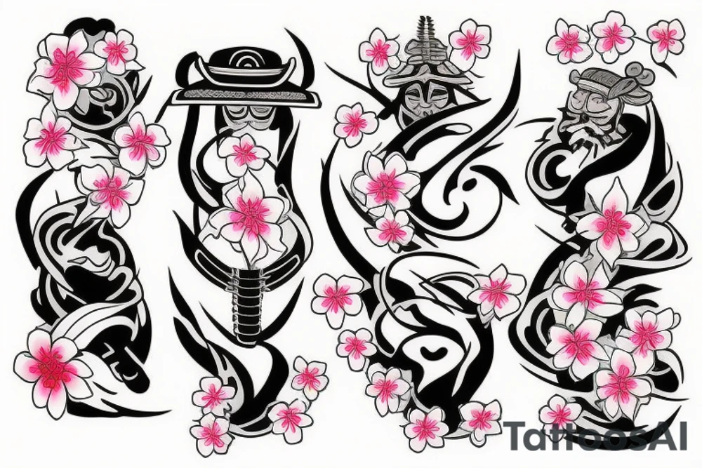 Samurai with cherry blossoms tattoo idea
