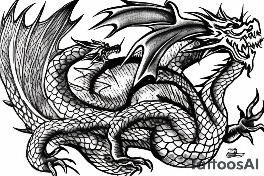 A dragon fighting the god of wisdom tattoo idea