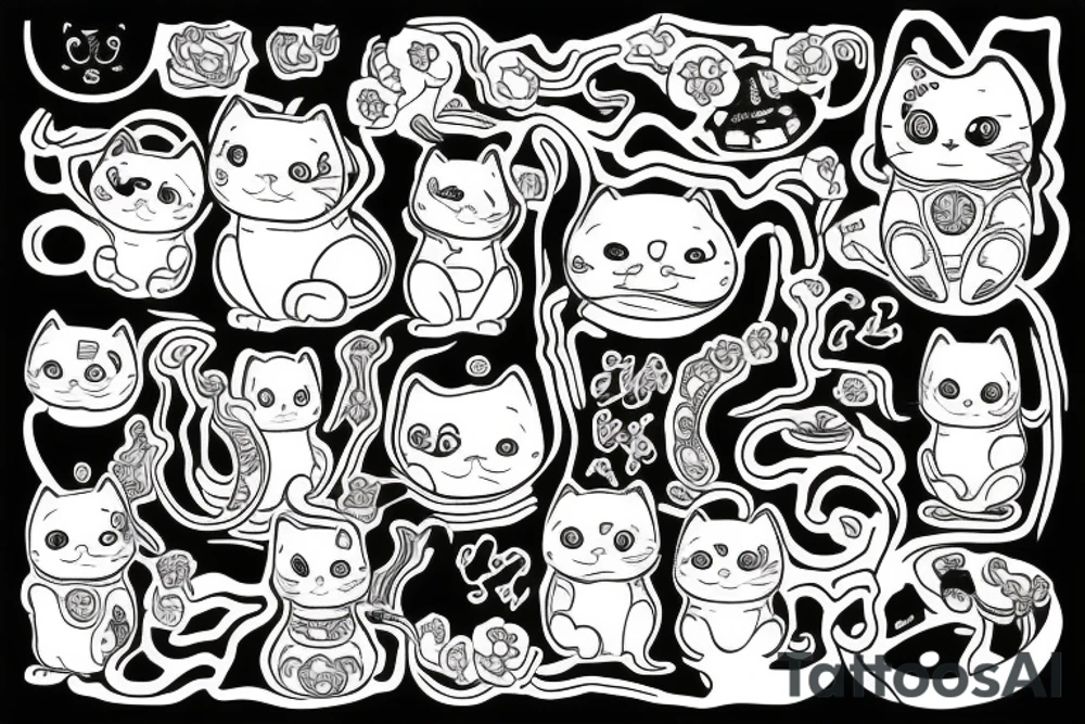 one line drawing of a maneki-neko tattoo idea