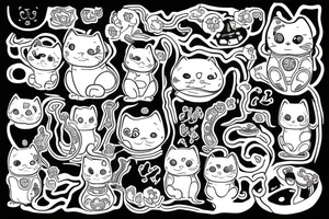 one line drawing of a maneki-neko tattoo idea