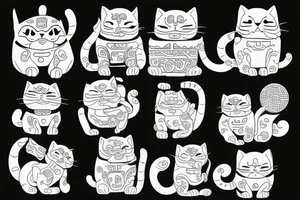 one line drawing of a maneki-neko tattoo idea