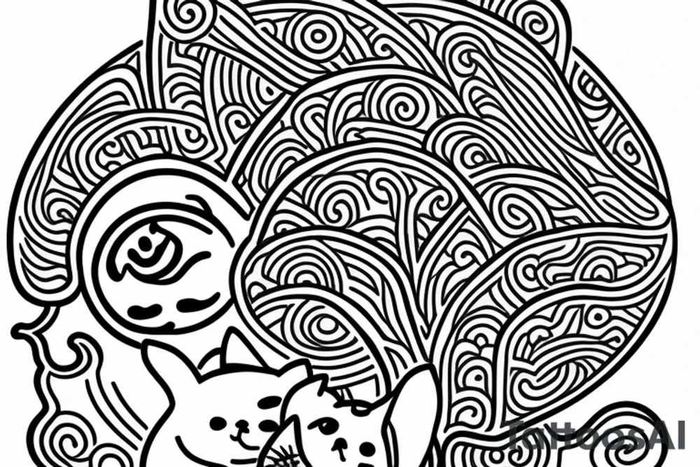 minimalistic line drawing of a maneki-neko tattoo idea