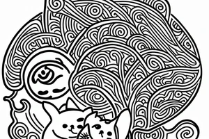 minimalistic line drawing of a maneki-neko tattoo idea