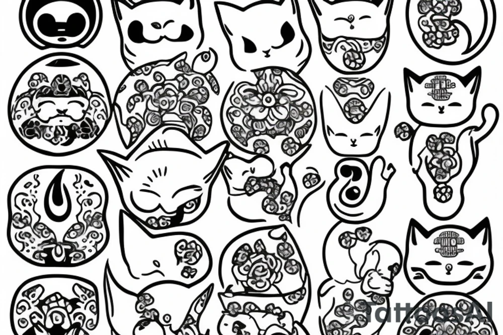 minimalistic line drawing of a maneki-neko tattoo idea