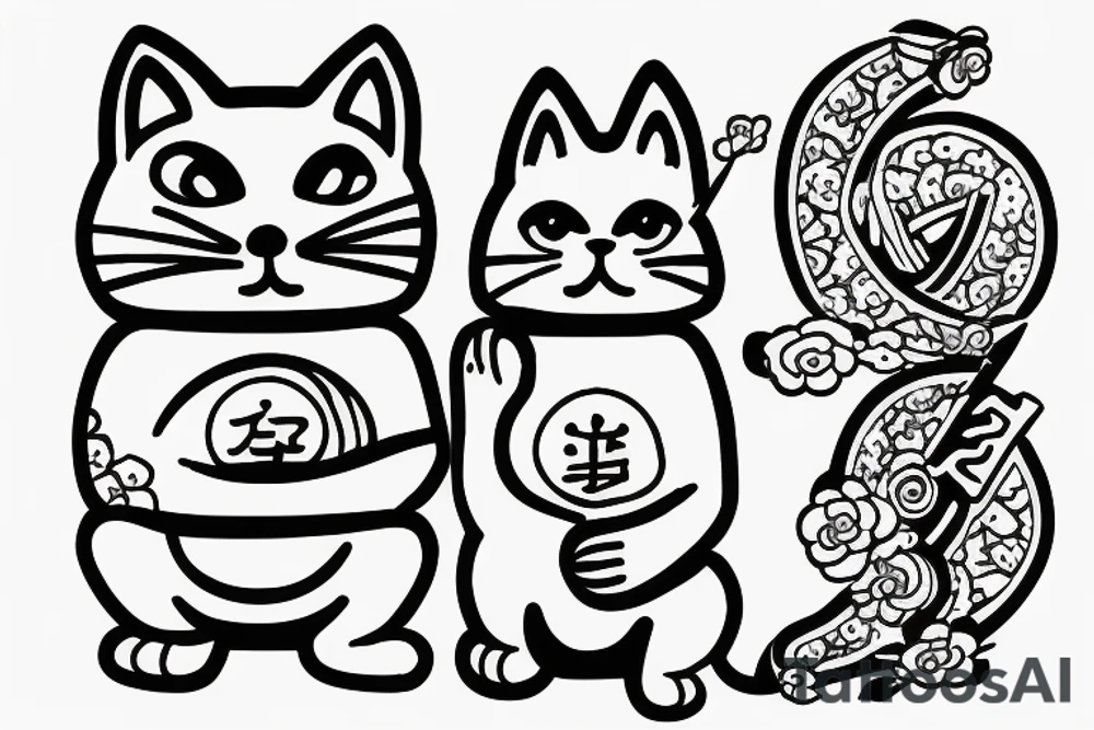 minimalistic single line drawing of a maneki-neko outline tattoo idea