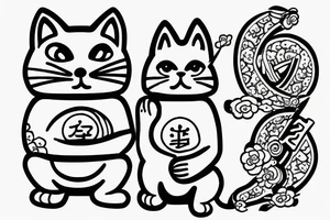 minimalistic single line drawing of a maneki-neko outline tattoo idea