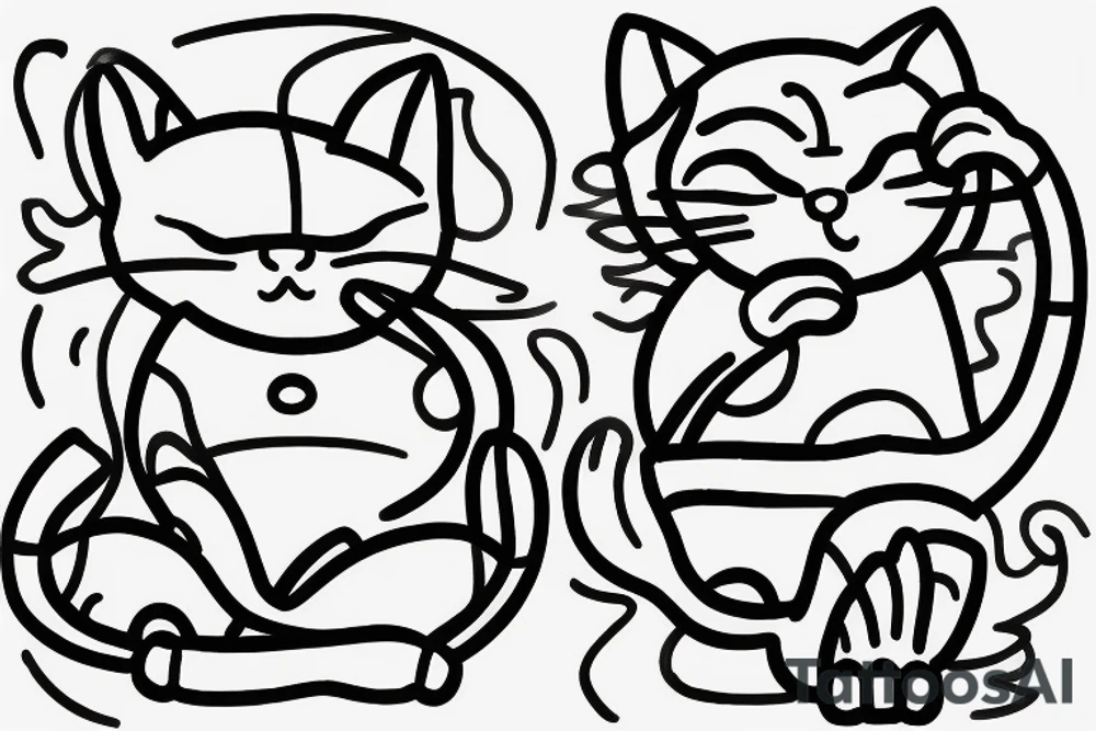 minimalistic single line drawing of a maneki-neko outline tattoo idea