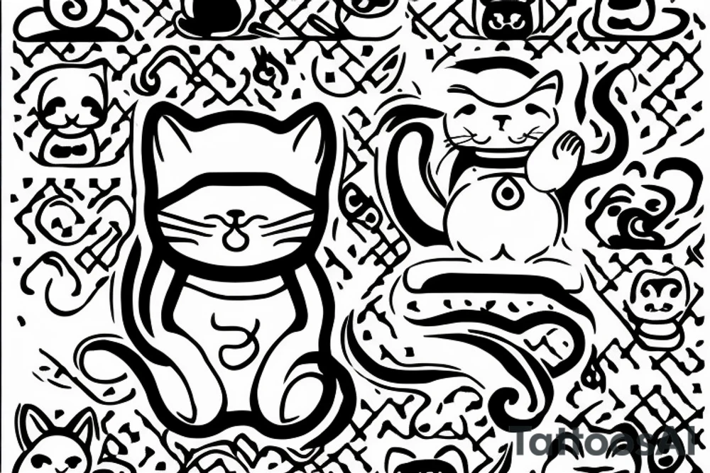simple one-line drawing of a maneki-neko silhouette tattoo idea