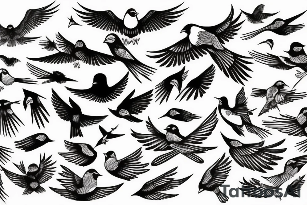 Millions of birds arising in flight for freedom tattoo idea