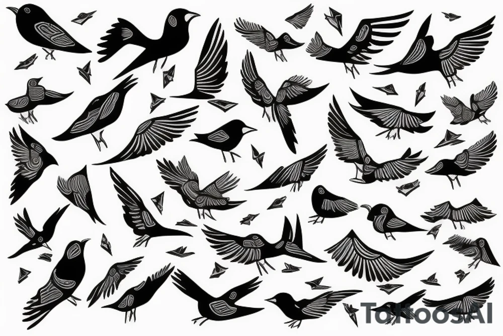 Millions of birds arising in flight for freedom tattoo idea