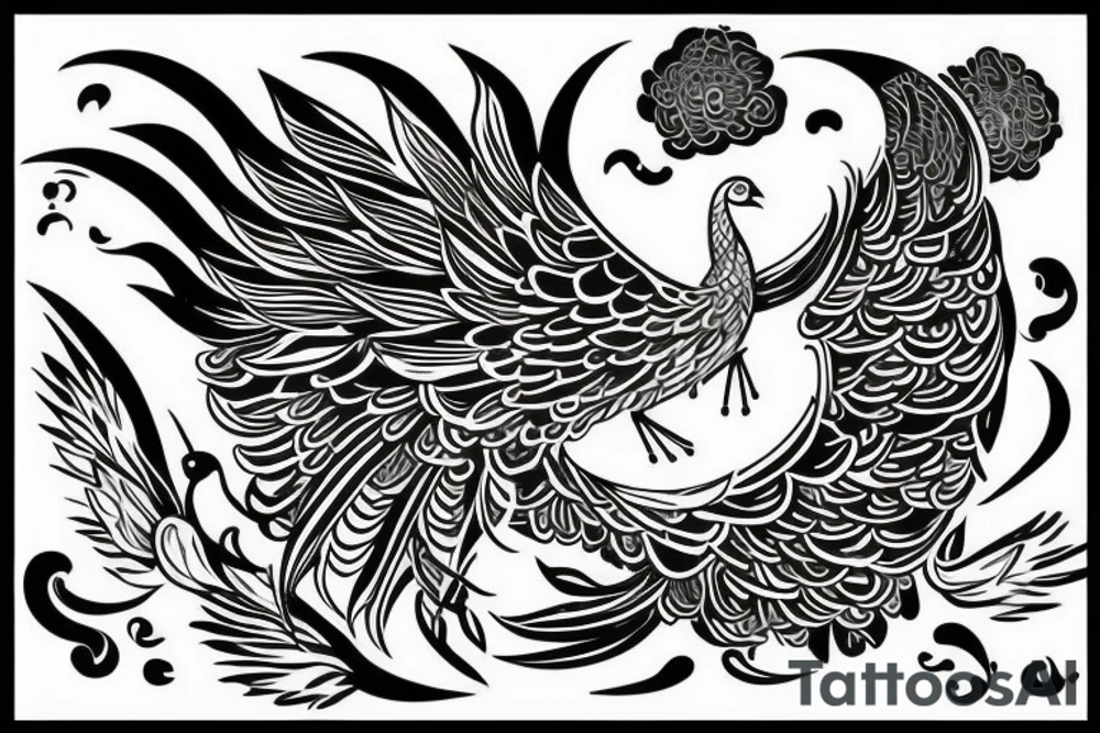 Phoenix and peacock arising in flight for freedom tattoo idea
