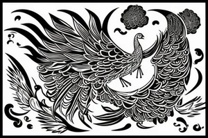 Phoenix and peacock arising in flight for freedom tattoo idea